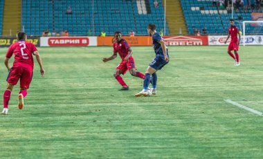 Odessa, Ukrayna - 9 Ağustos 2018: Uefa Avrupa Ligi 2018 Fc Mariupol (Ukrayna) - Fc Girondins de Bordeaux (Fransa) gergin bir futbol maçı Avrupa Ligi. Bordeaux - Fransa - kırmızı