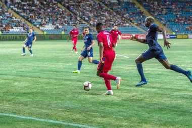 Odessa, Ukrayna - 9 Ağustos 2018: Uefa Avrupa Ligi 2018 Fc Mariupol (Ukrayna) - Fc Girondins de Bordeaux (Fransa) gergin bir futbol maçı Avrupa Ligi. Bordeaux - Fransa - kırmızı