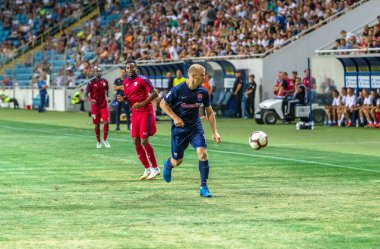 Odessa, Ukrayna - 9 Ağustos 2018: Uefa Avrupa Ligi 2018 Fc Mariupol (Ukrayna) - Fc Girondins de Bordeaux (Fransa) gergin bir futbol maçı Avrupa Ligi. Bordeaux - Fransa - kırmızı