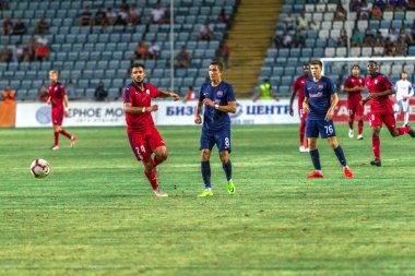 Odessa, Ukrayna - 9 Ağustos 2018: Uefa Avrupa Ligi 2018 Fc Mariupol (Ukrayna) - Fc Girondins de Bordeaux (Fransa) gergin bir futbol maçı Avrupa Ligi. Bordeaux - Fransa - kırmızı