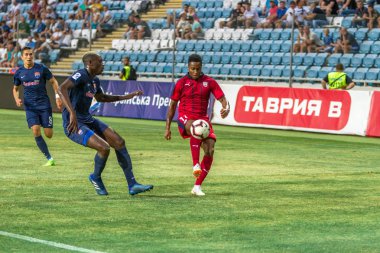 Odessa, Ukrayna - 9 Ağustos 2018: Uefa Avrupa Ligi 2018 Fc Mariupol (Ukrayna) - Fc Girondins de Bordeaux (Fransa) gergin bir futbol maçı Avrupa Ligi. Bordeaux - Fransa - kırmızı