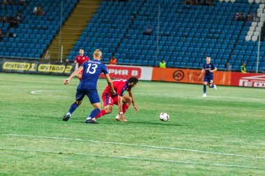 Odessa, Ukrayna - 9 Ağustos 2018: Uefa Avrupa Ligi 2018 Fc Mariupol (Ukrayna) - Fc Girondins de Bordeaux (Fransa) gergin bir futbol maçı Avrupa Ligi. Bordeaux - Fransa - kırmızı