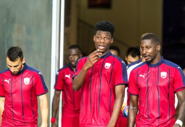 Odessa, Ukrayna - 9 Ağustos 2018: Avrupa Ligi Uefa Avrupa Ligi 2018 Fc Girondins de Bordeaux (Fransa) futbol maçı. Bordeaux - Fransa - ısınma, Fc Mariupol Ukrayna ile maçtan önce eğitim