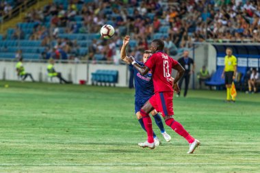Odessa, Ukrayna - 9 Ağustos 2018: Uefa Avrupa Ligi 2018 Fc Mariupol (Ukrayna) - Fc Girondins de Bordeaux (Fransa) gergin bir futbol maçı Avrupa Ligi. Bordeaux - Fransa - kırmızı