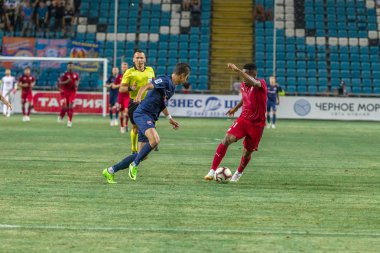 Odessa, Ukrayna - 9 Ağustos 2018: Uefa Avrupa Ligi 2018 Fc Mariupol (Ukrayna) - Fc Girondins de Bordeaux (Fransa) gergin bir futbol maçı Avrupa Ligi. Bordeaux - Fransa - kırmızı