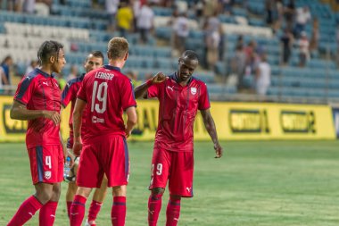 Odessa, Ukrayna - 9 Ağustos 2018: Uefa Avrupa Ligi 2018 Fc Mariupol (Ukrayna) - Fc Girondins de Bordeaux (Fransa) gergin bir futbol maçı Avrupa Ligi. Bordeaux - Fransa - kırmızı