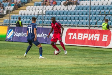 Odessa, Ukrayna - 9 Ağustos 2018: Uefa Avrupa Ligi 2018 Fc Mariupol (Ukrayna) - Fc Girondins de Bordeaux (Fransa) gergin bir futbol maçı Avrupa Ligi. Bordeaux - Fransa - kırmızı
