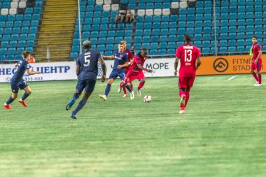Odessa, Ukrayna - 9 Ağustos 2018: Uefa Avrupa Ligi 2018 Fc Mariupol (Ukrayna) - Fc Girondins de Bordeaux (Fransa) gergin bir futbol maçı Avrupa Ligi. Bordeaux - Fransa - kırmızı