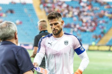 Odessa, Ukrayna - 9 Ağustos 2018: Avrupa Ligi Uefa Avrupa Ligi 2018 Fc Girondins de Bordeaux (Fransa) futbol maçı. Bordeaux - Fransa - ısınma, Fc Mariupol Ukrayna ile maçtan önce eğitim
