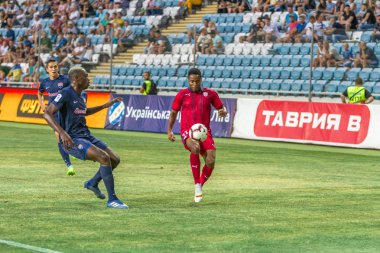 Odessa, Ukrayna - 9 Ağustos 2018: Uefa Avrupa Ligi 2018 Fc Mariupol (Ukrayna) - Fc Girondins de Bordeaux (Fransa) gergin bir futbol maçı Avrupa Ligi. Bordeaux - Fransa - kırmızı