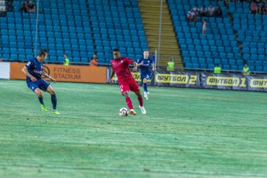 Odessa, Ukrayna - 9 Ağustos 2018: Uefa Avrupa Ligi 2018 Fc Mariupol (Ukrayna) - Fc Girondins de Bordeaux (Fransa) gergin bir futbol maçı Avrupa Ligi. Bordeaux - Fransa - kırmızı
