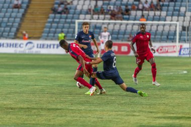 Odessa, Ukrayna - 9 Ağustos 2018: Uefa Avrupa Ligi 2018 Fc Mariupol (Ukrayna) - Fc Girondins de Bordeaux (Fransa) gergin bir futbol maçı Avrupa Ligi. Bordeaux - Fransa - kırmızı