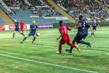 Odessa, Ukrayna - 9 Ağustos 2018: Uefa Avrupa Ligi 2018 Fc Mariupol (Ukrayna) - Fc Girondins de Bordeaux (Fransa) gergin bir futbol maçı Avrupa Ligi. Bordeaux - Fransa - kırmızı
