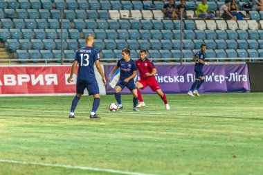 Odessa, Ukrayna - 9 Ağustos 2018: Uefa Avrupa Ligi 2018 Fc Mariupol (Ukrayna) - Fc Girondins de Bordeaux (Fransa) gergin bir futbol maçı Avrupa Ligi. Bordeaux - Fransa - kırmızı