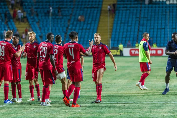 Odessa, Ukrayna - 9 Ağustos 2018: Uefa Avrupa Ligi 2018 Fc Mariupol (Ukrayna) - Fc Girondins de Bordeaux (Fransa) gergin bir futbol maçı Avrupa Ligi. Bordeaux - Fransa - kırmızı