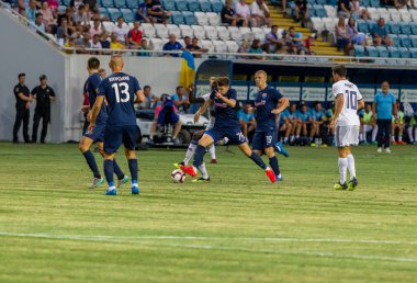 Odessa, Ukrayna - 3 Ağustos 2018: Djurgardens Eğer İsveç futbol kulübü Fc Mariupol Ukrayna ile oyun Uefa Avrupa Ligi sırasında. Futbol oyuncuları Djurgardens Eğer Stadı'nda oynamak
