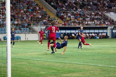 Odessa, Ukrayna - 9 Ağustos 2018: Avrupa Ligi Uefa Avrupa Ligi 2018 Fc Girondins de Bordeaux (Fransa) futbol maçı. Bordeaux - Fransa - ısınma, Fc Mariupol Ukrayna ile maçtan önce eğitim