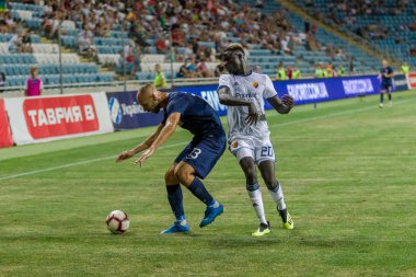 Odessa, Ukrayna - 3 Ağustos 2018: Djurgardens Eğer İsveç futbol kulübü Fc Mariupol Ukrayna ile oyun Uefa Avrupa Ligi sırasında. Futbol oyuncuları Djurgardens Eğer Stadı'nda oynamak