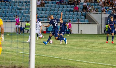 Odessa, Ukrayna - 3 Ağustos 2018: Djurgardens Eğer İsveç futbol kulübü Fc Mariupol Ukrayna ile oyun Uefa Avrupa Ligi sırasında. Futbol oyuncuları Djurgardens Eğer Stadı'nda oynamak