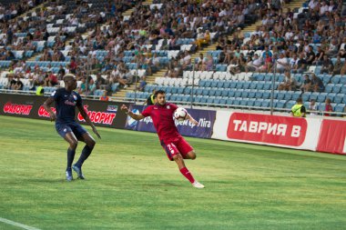 Odessa, Ukrayna - 9 Ağustos 2018: Avrupa Ligi Uefa Avrupa Ligi 2018 Fc Girondins de Bordeaux (Fransa) futbol maçı. Bordeaux - Fransa - ısınma, Fc Mariupol Ukrayna ile maçtan önce eğitim