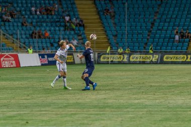 Odessa, Ukrayna - 3 Ağustos 2018: Djurgardens Eğer İsveç futbol kulübü Fc Mariupol Ukrayna ile oyun Uefa Avrupa Ligi sırasında. Futbol oyuncuları Djurgardens Eğer Stadı'nda oynamak