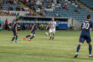 Odessa, Ukrayna - 3 Ağustos 2018: Djurgardens Eğer İsveç futbol kulübü Fc Mariupol Ukrayna ile oyun Uefa Avrupa Ligi sırasında. Futbol oyuncuları Djurgardens Eğer Stadı'nda oynamak