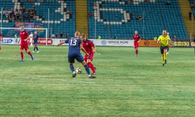 Odessa, Ukrayna - 9 Ağustos 2018: Avrupa Ligi Uefa Avrupa Ligi 2018 Fc Girondins de Bordeaux (Fransa) futbol maçı. Bordeaux - Fransa - ısınma, Fc Mariupol Ukrayna ile maçtan önce eğitim