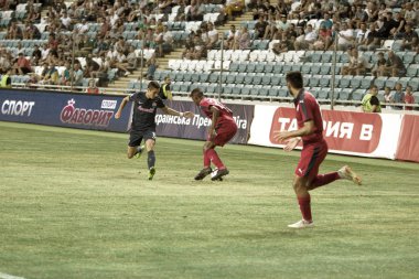 Odessa, Ukrayna - 9 Ağustos 2018: Avrupa Ligi Uefa Avrupa Ligi 2018 Fc Girondins de Bordeaux (Fransa) futbol maçı. Bordeaux - Fransa - ısınma, Fc Mariupol Ukrayna ile maçtan önce eğitim