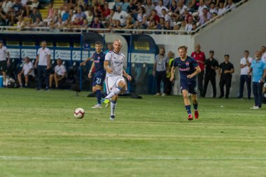 Odessa, Ukrayna - 3 Ağustos 2018: Djurgardens Eğer İsveç futbol kulübü Fc Mariupol Ukrayna ile oyun Uefa Avrupa Ligi sırasında. Futbol oyuncuları Djurgardens Eğer Stadı'nda oynamak