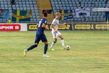 Odessa, Ukrayna - 3 Ağustos 2018: Djurgardens Eğer İsveç futbol kulübü Fc Mariupol Ukrayna ile oyun Uefa Avrupa Ligi sırasında. Futbol oyuncuları Djurgardens Eğer Stadı'nda oynamak