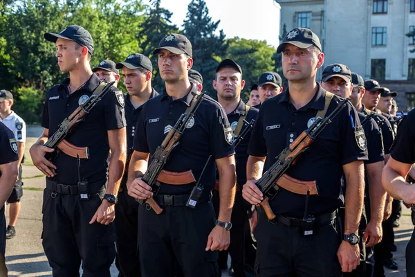 Odessa Ukraine Agosto 2018 Forças Especiais Polícia Ucraniana Nas Fileiras — Fotografia de Stock