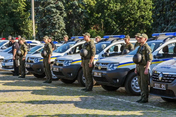 Odessa Ukraine 2018 Konvoi Spezialisierter Polizeiwagen Mit Polizeibeamten Erhält Aufgabe — Stockfoto