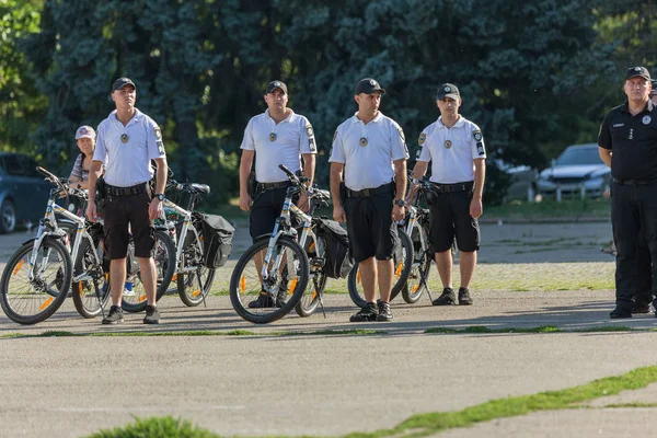 Odessa Ukraine August 2018 Convoy Assigned Convoy Specialized Police Bicycles — Stock Photo, Image