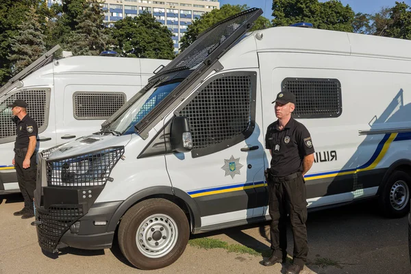 Odessa Ucrania Agosto 2018 Convoy Coches Policía Especializados Con Oficiales — Foto de Stock