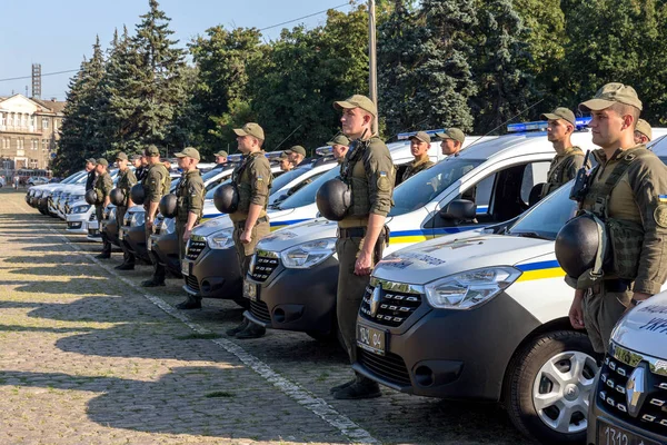 Odessa Ukraina Sierpień 2018 Konwoju Samochodów Specjalistycznych Policji Funkcjonariuszy Policji — Zdjęcie stockowe