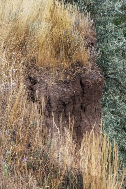 Sesmically tehlikeli bölgede dağ heyelan felaketi. Toprak, toprak engelleme yolun büyük katmanları kökenli büyük çatlaklar. İnsanlara heyelan pistlerinin dağın damming, ölümcül bir tehlike