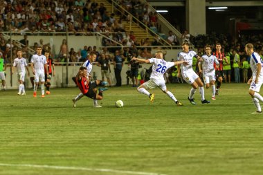 Odessa, Ukrayna - 21 Temmuz 2018. Dinamo Kiev ve Shahtar Donetsk Premier lig liderleri şiddetli ilkeli duygusal maçında Ukrayna Super Kupası maç sırasında