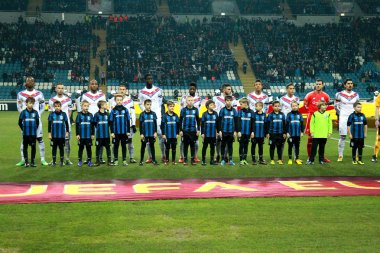 Odessa, Ukrayna - 20 Şubat: Chernomorets Odessa Ukrayna Avrupa Ligi futbol maçında maçında anı. Takım Olympique Lionnais, 20 Şubat 2014 yılında Odessa 