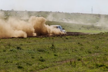 Odessa, Ukrayna - 17 Nisan 2016: Üzerinde bir mini ralli Kupası Limanov Severin güneşli bir gün pitoresk bozkır alanı'nda Ukrayna Şampiyonası