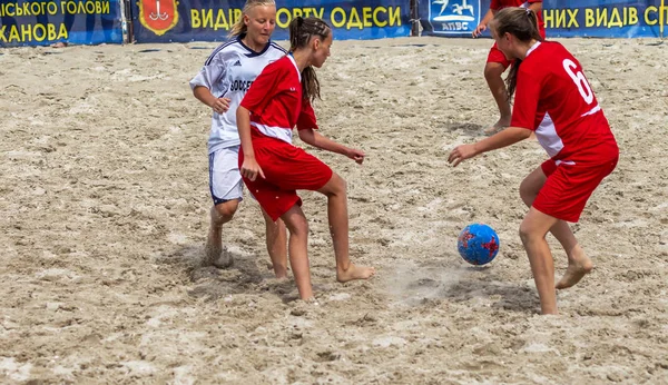 Odessa Ukrayna Temmuz 2018 Beach Futbol Şampiyonası Sahilde Amatör Kadınlar — Stok fotoğraf