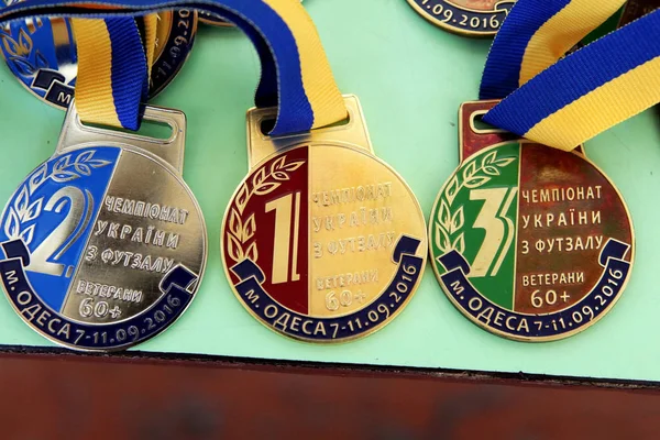 オデッサ ウクライナ 2016 ウクライナ カップ フットサル ベテラン および スポーツのメダル受賞者 スポーツ — ストック写真