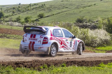 Odessa, Ukrayna - 17 Nisan 2016: Üzerinde bir mini ralli Kupası Limanov Severin güneşli bir gün pitoresk bozkır alanı'nda Ukrayna Şampiyonası