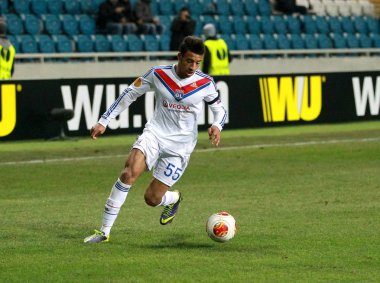 Odessa, Ukrayna - 20 Şubat: oyun sırasında Avrupa Ligi futbol anını Chernomorets Odessa Ukrayna ve Olympique Lionnais Fransa karşı maç. Takım Olympique Lionnais, 20 Şubat 2014 yılında Odessa