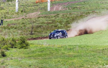 Odessa, Ukrayna - 17 Nisan 2016: Üzerinde bir mini ralli Kupası Limanov Severin güneşli bir gün pitoresk bozkır alanı'nda Ukrayna Şampiyonası