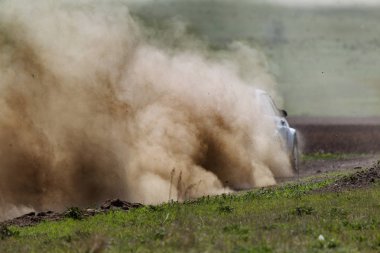 Odessa, Ukrayna - 17 Nisan 2016: Üzerinde bir mini ralli Kupası Limanov Severin güneşli bir gün pitoresk bozkır alanı'nda Ukrayna Şampiyonası