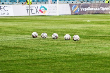 Odessa, Ukrayna 16 Temmuz 2017: Uefa Şampiyonlar Ligi futbol resmi top. Büyük resmi futbol FIFA 2017. Futbol topu turnuvası sırasında dinamik oyun Shakhtar - Dinamo Kiev