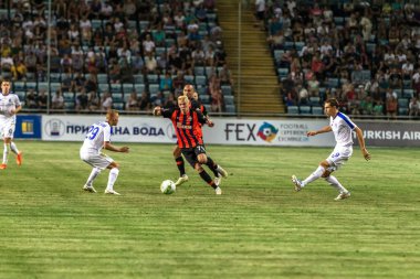 Odessa, Ukrayna - 21 Temmuz 2018. Dinamo Kiev ve Shahtar Donetsk Premier lig liderleri şiddetli ilkeli duygusal maçında Ukrayna Super Kupası maç sırasında