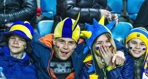 Odessa Ukraine March 2016 Football Fans Spectators Stands Stadium Emotionally — Stock Photo, Image