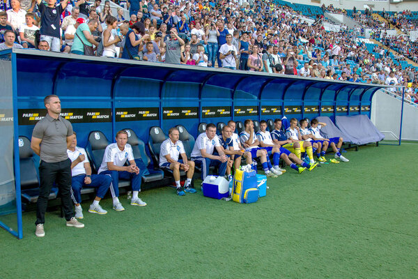 ODESSA, UKRAINE - August 2, 2015: Fragment of football games Major League Ukraine between FC Chernomorets Odessa - FC Dynamo Kiev. Odessans won 2-0.