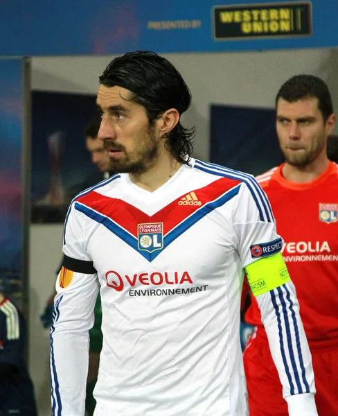 Odessa, Ukrayna - 20 Şubat: oyun sırasında Avrupa Ligi futbol anını Chernomorets Odessa Ukrayna ve Olympique Lionnais Fransa karşı maç. Bievac Milan